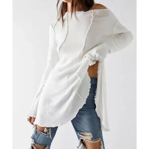 We The Free Full Swing White Lettuce Hem Tunic Size Medium Exposed Seams